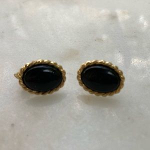 Vintage Black and Gold Oval Earrings